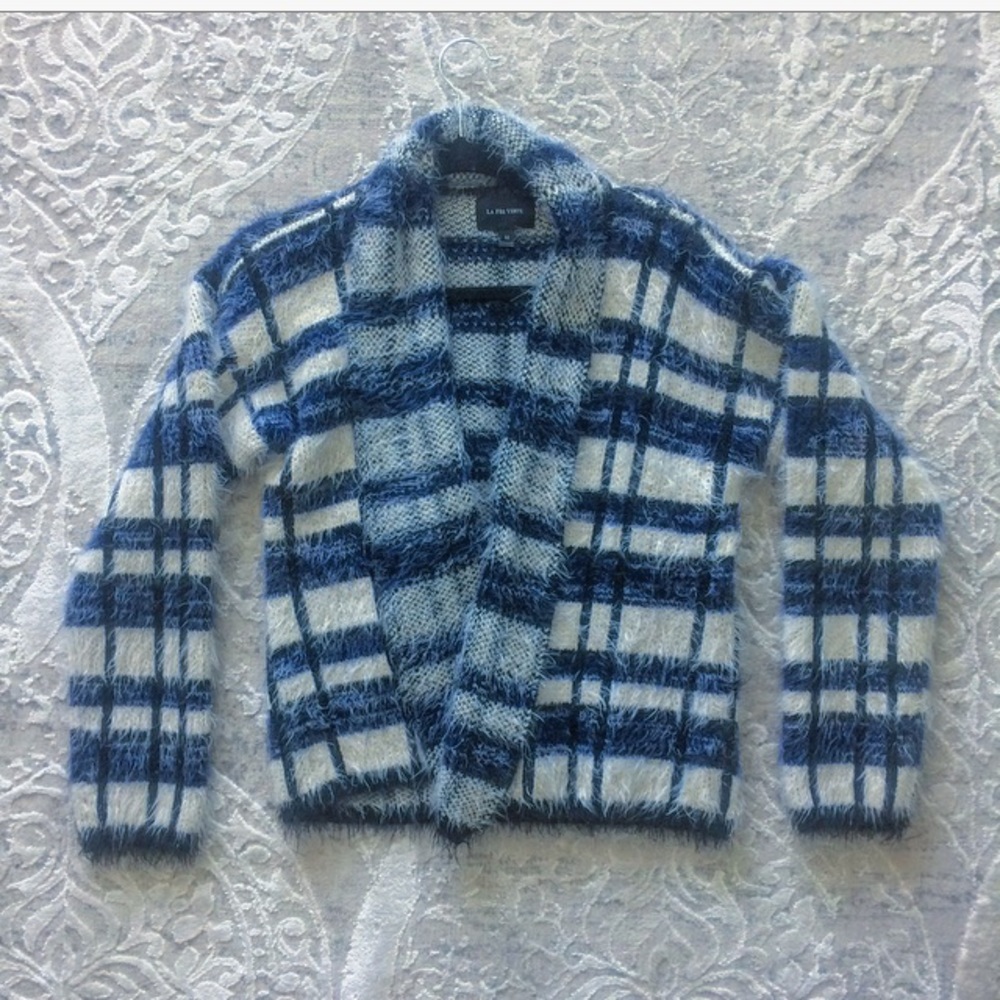 Anthropologie open knit plaid cardigan LaFee Verte